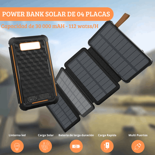 Power Bank Solar de 04 placas y 30 000 mAh
