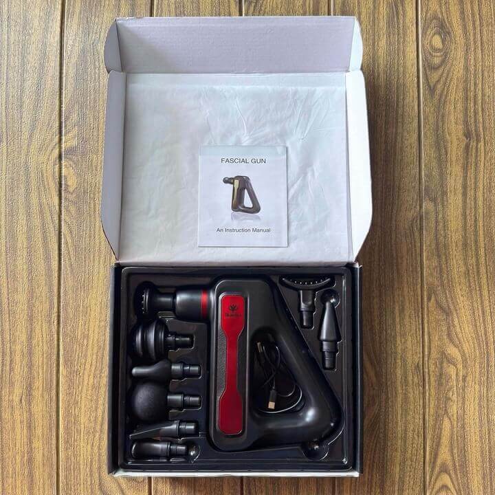 Pistola de Masaje Profesional Recargable - 32 Niveles y 8 Cabezales